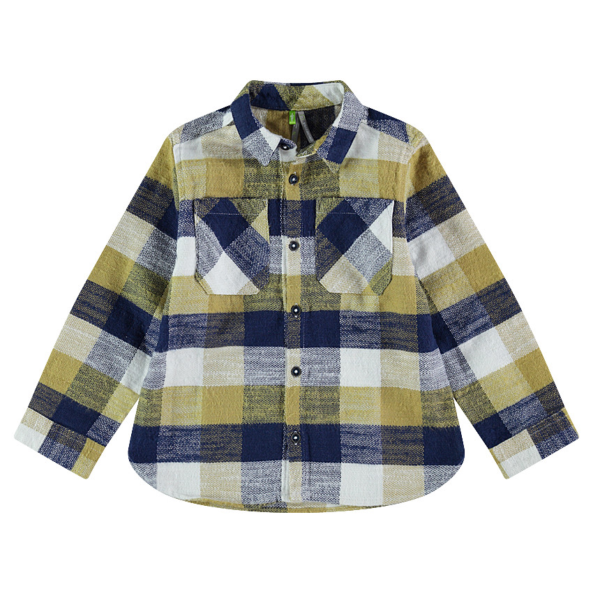 Chemise manches longues à carreaux contrastés avec poches 