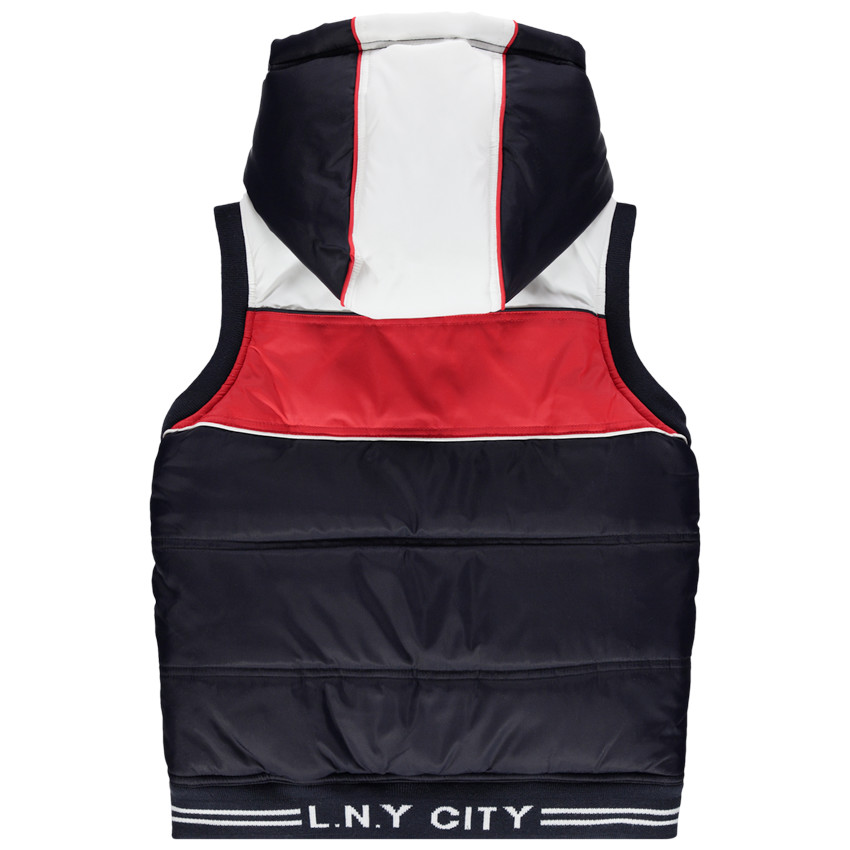 Doudoune sans manches à capuche et bandes contrastées 