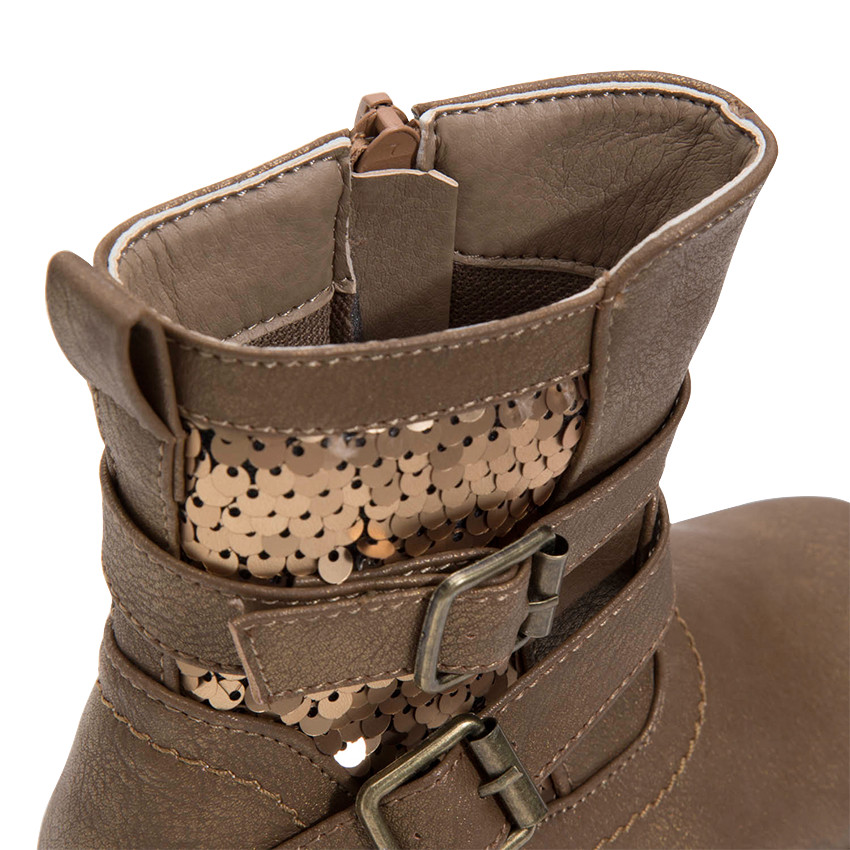 1/2 bottes fille effet cuir doré avec sequins et boucles 