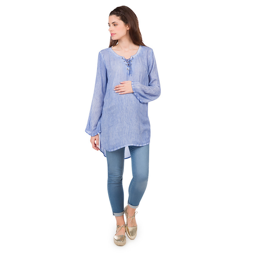 Tunique de grossesse avec col fantaisie et laçage 