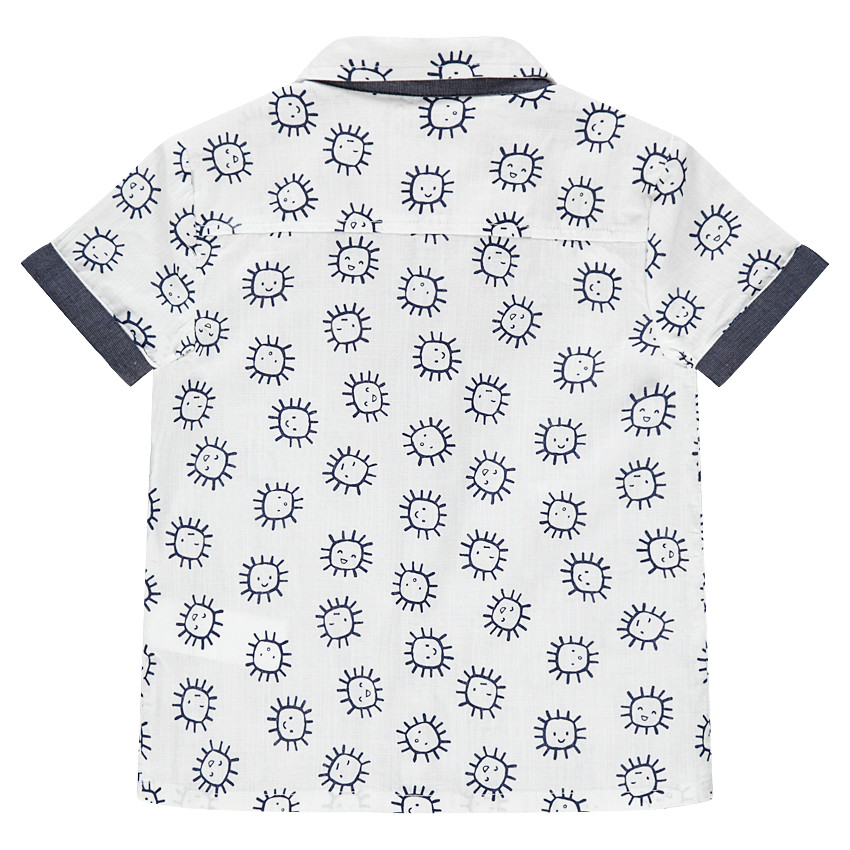 Chemise manches courtes en coton avec soleils printés et touches de chambray 