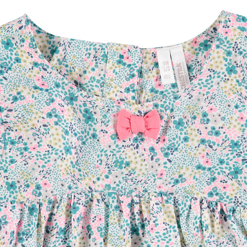 Tunique manches courtes volantées avec fleurs imprimées 