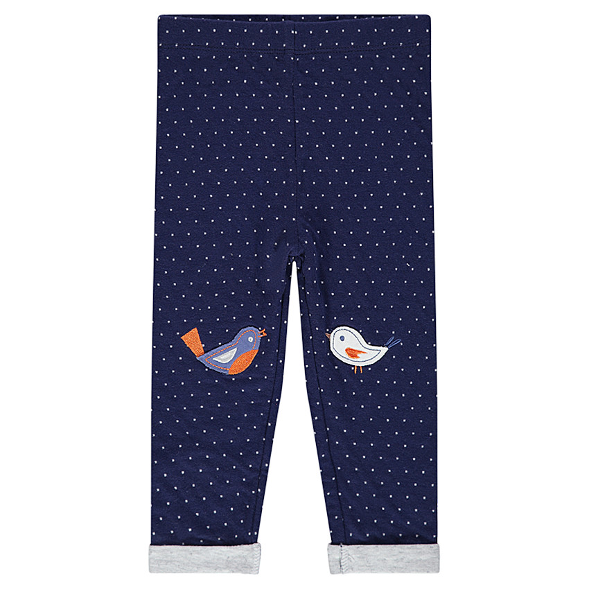 Legging en double jersey à pois avec patchs oiseaux 