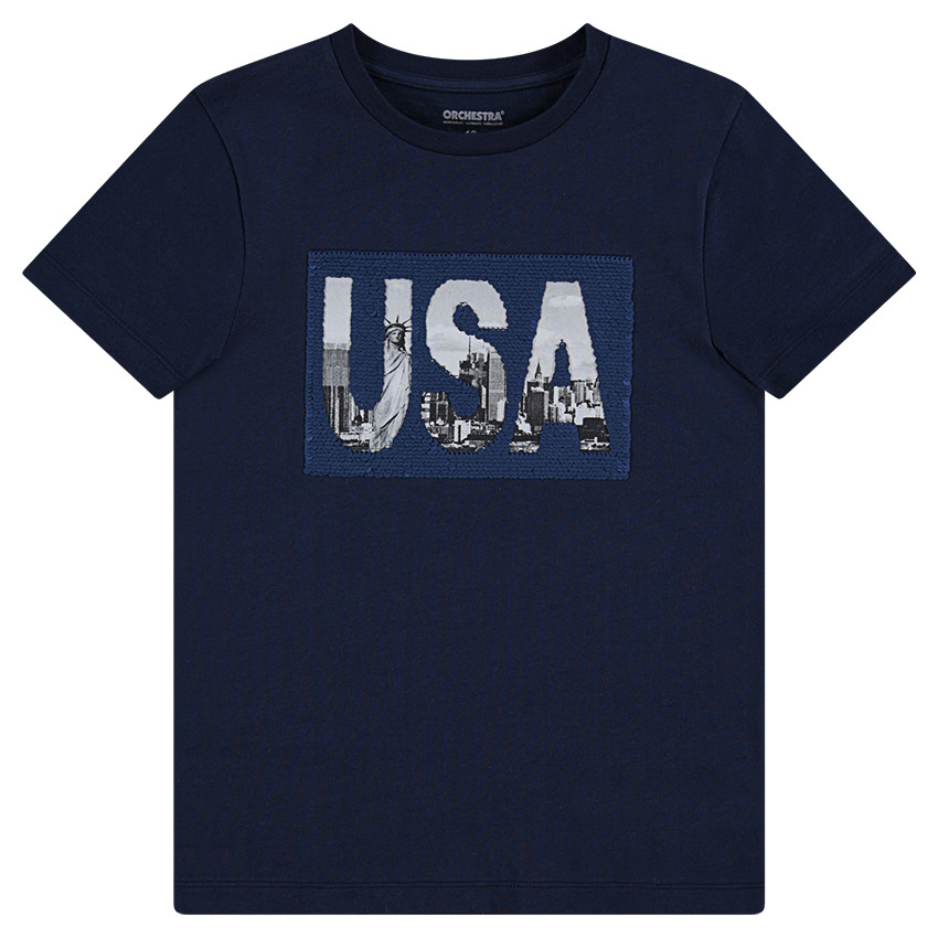 Junior - Tee-shirt manches courtes en jersey avec motif USA et sequins magiques 
