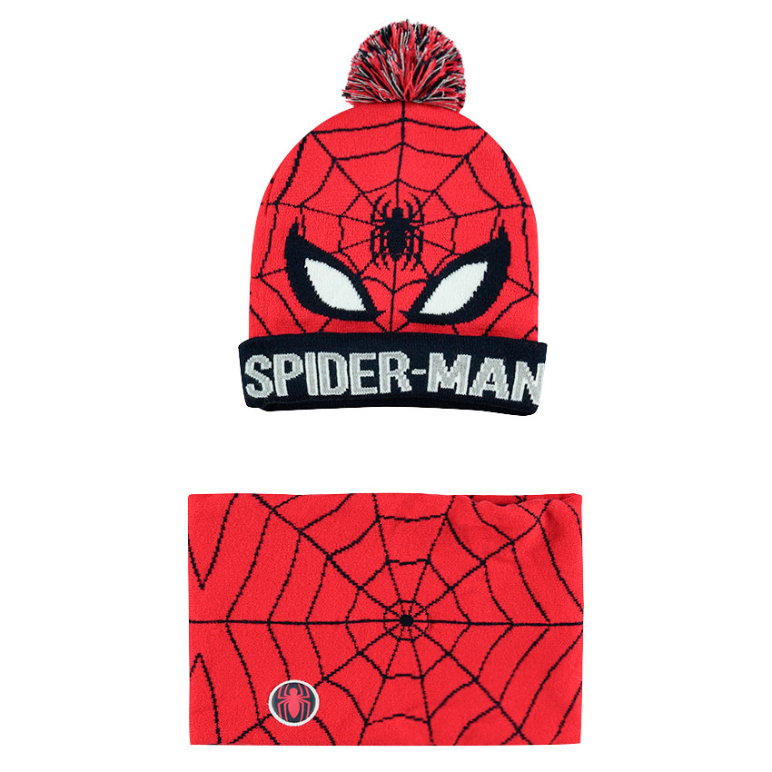 Ensemble bonnet et snood en tricot avec motif Marvel Spiderman en jacquard 