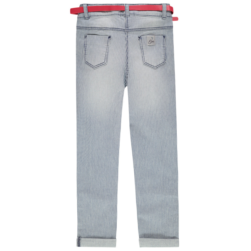 Jean effet used à rayures et ceinture ajustable 