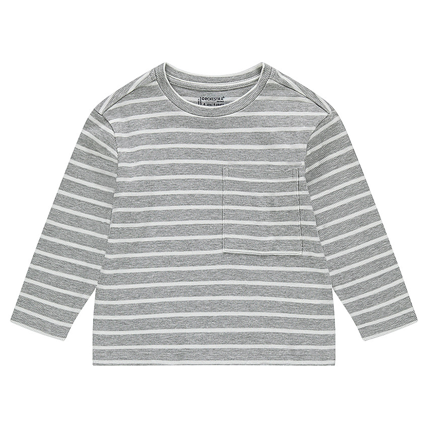 Tee-shirt manches longues en jersey fantaisie rayé avec poche 