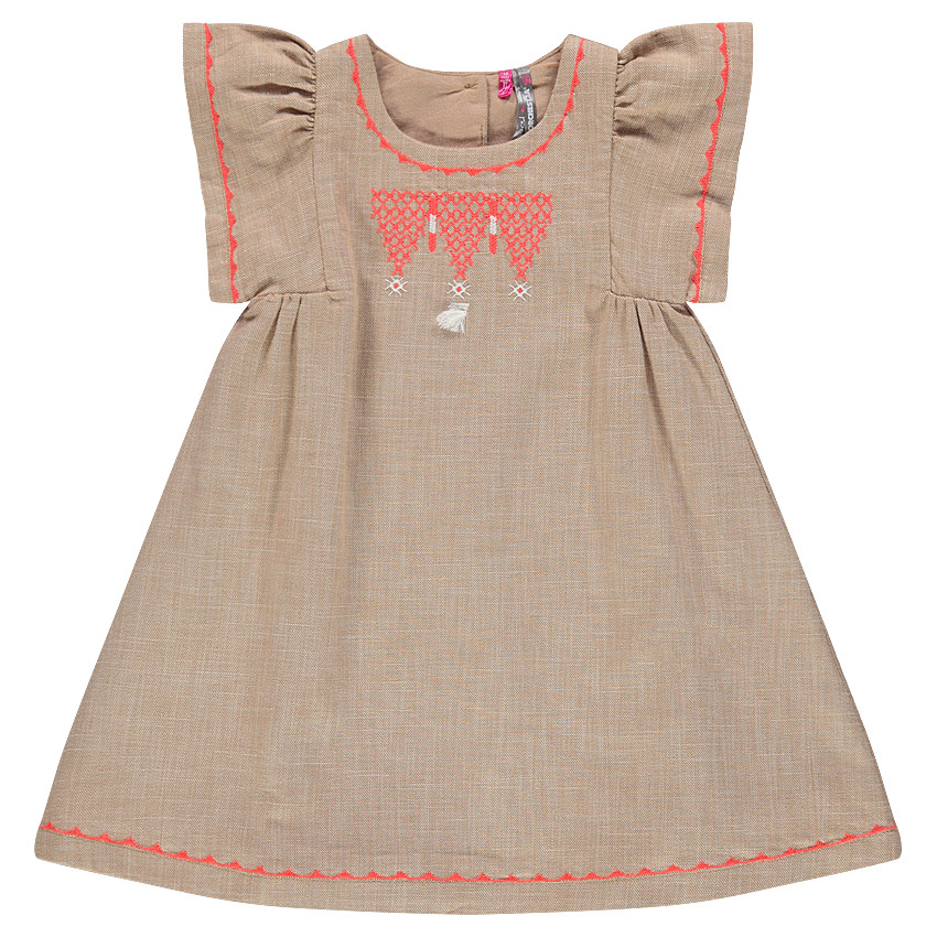 Robe en coton fantaisie avec broderies et pompon 