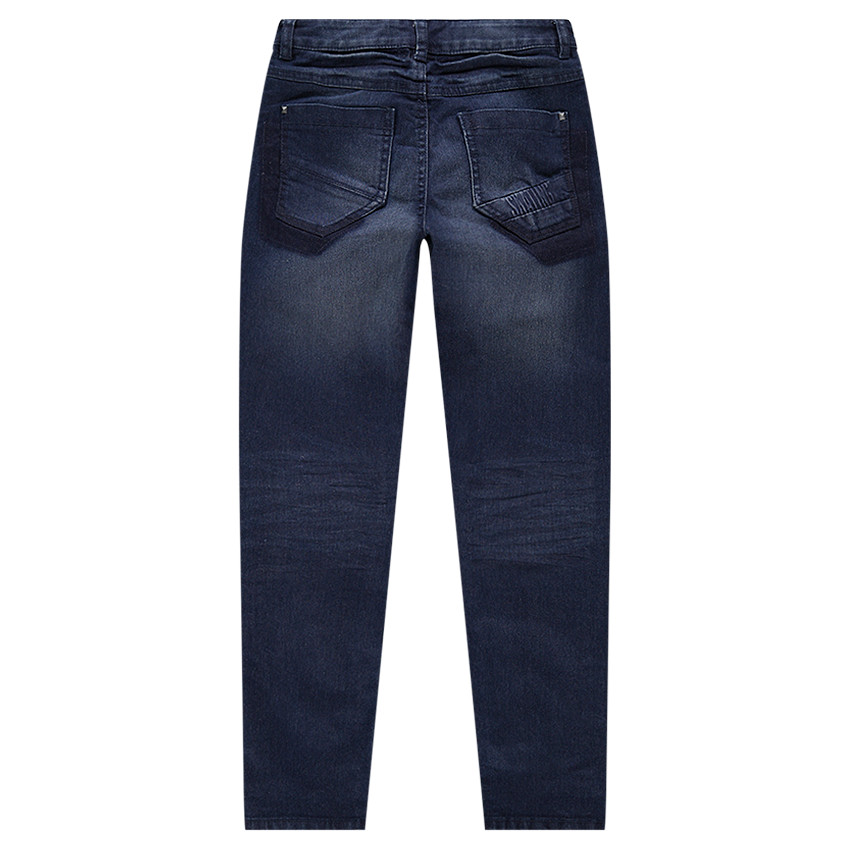 Junior - Jeans effet used et crinkle avec inscription printée 