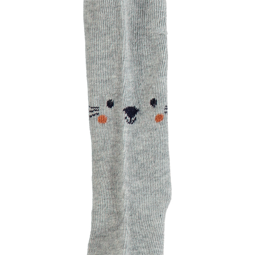 Collant épais gris chiné avec lapin en jacquard 