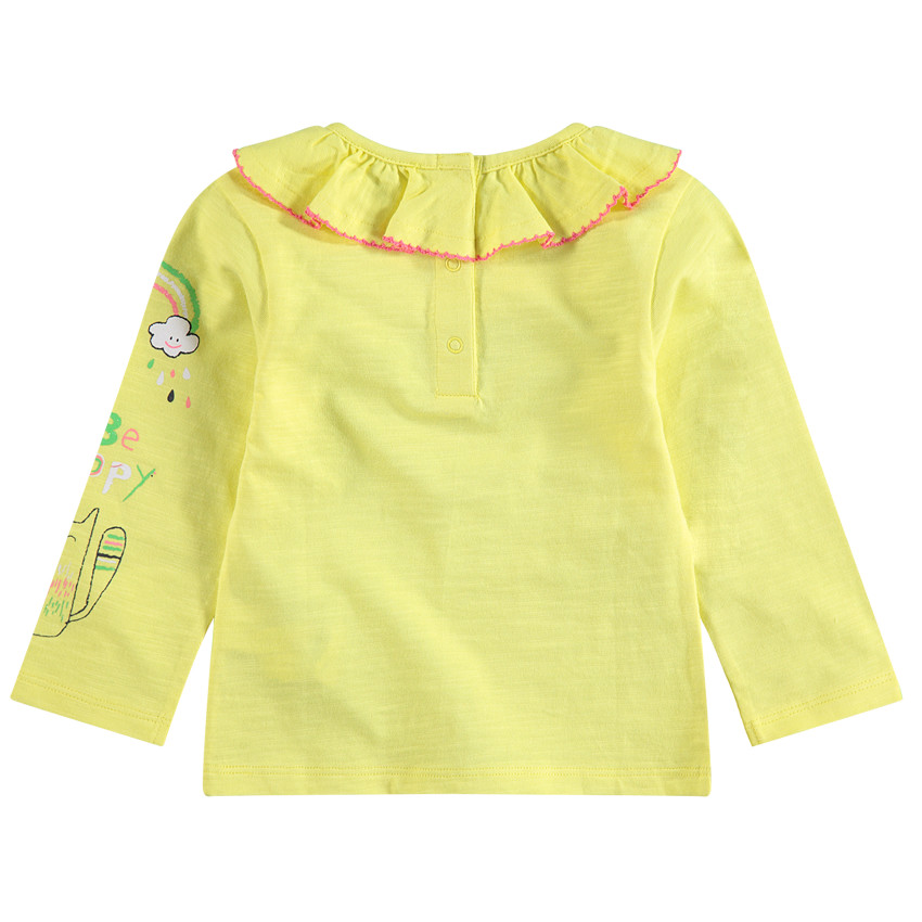 Tee-shirt manches longues en jersey avec col volanté et motifs printés 