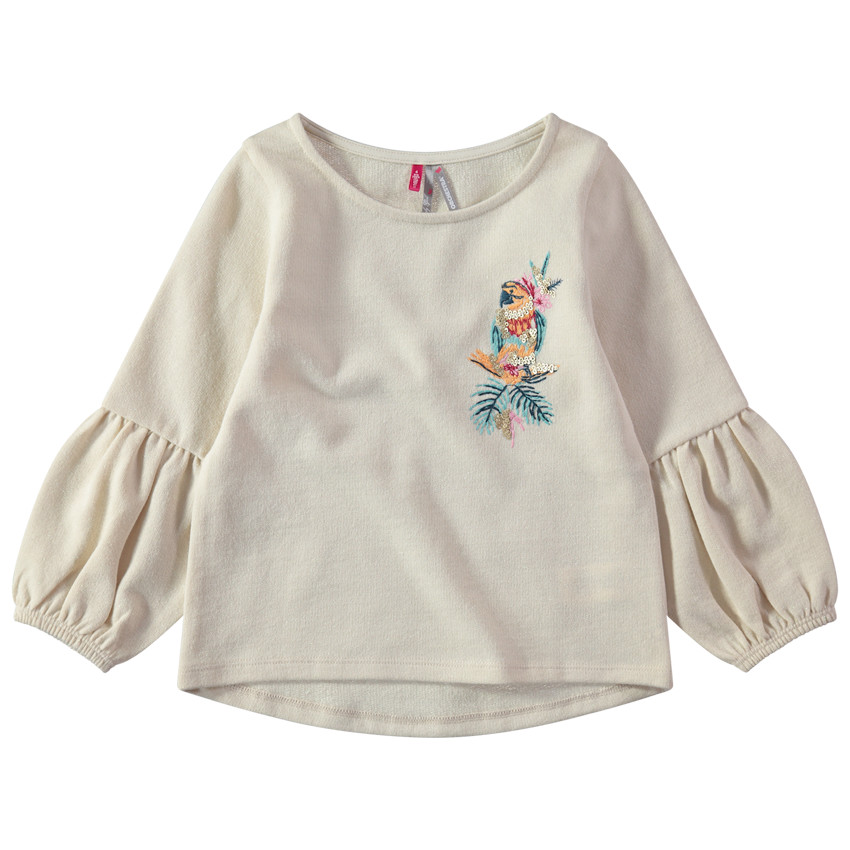 Sweat en molleton à manches ballon et broderie florale 