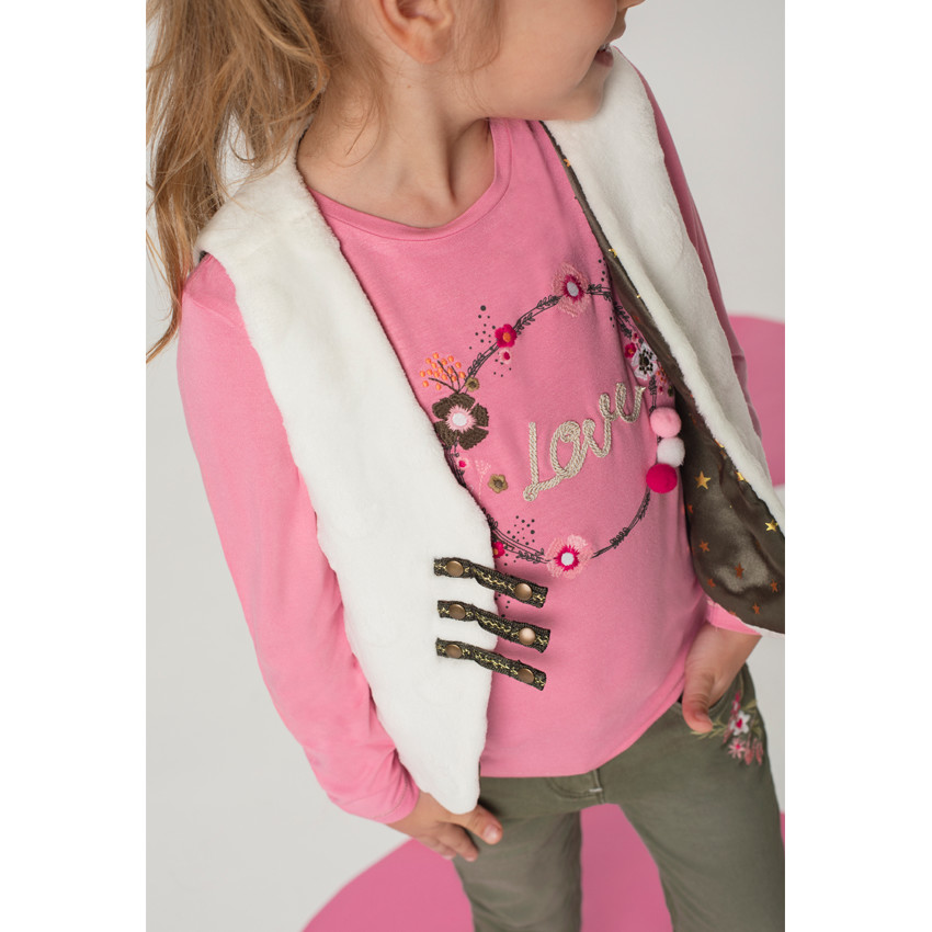 Gilet sans manches en sherpa à pois reliéfés et doublure satin 