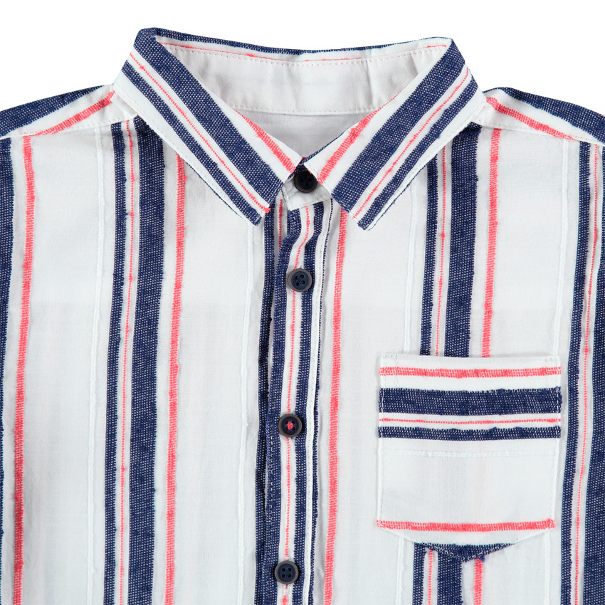 Chemise manches longues à rayures verticales et poche 