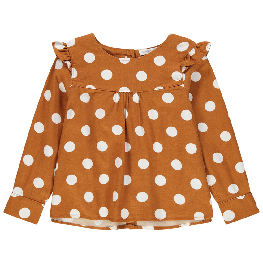 Tunique manches longues à pois blancs et volants 