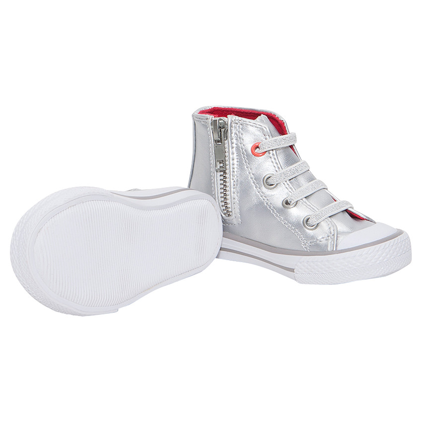 Baskets montantes argentées à zip et lacets élastiqués 