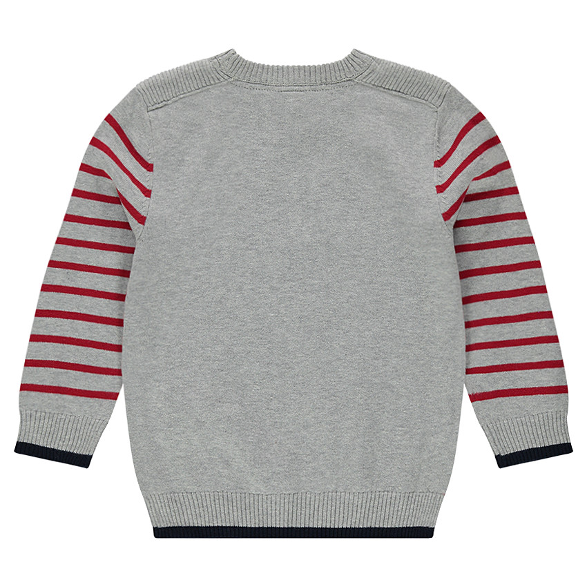 Pull en tricot fin à rayures avec print forme écusson 