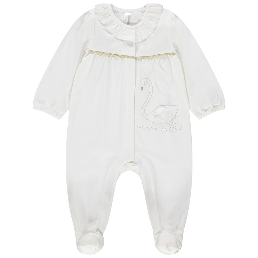 Dors-bien en coton bio à col volanté et print cygne 