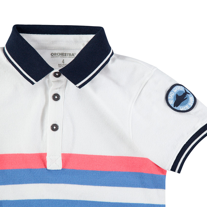 Polo manches courtes en jersey avec bandes contrastées et badge patché 