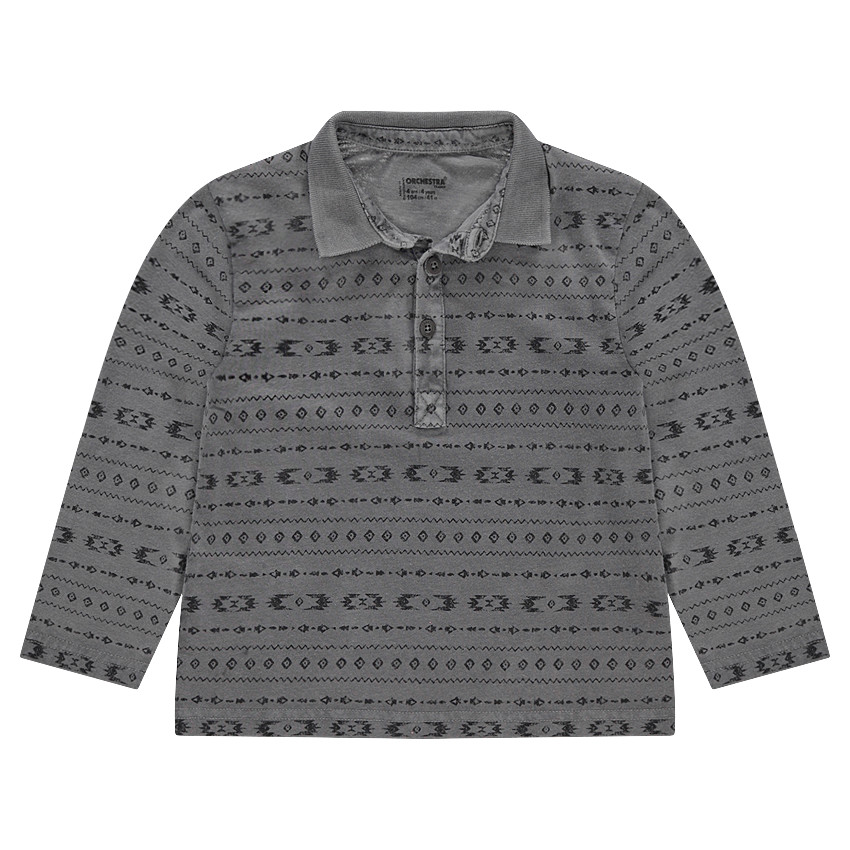Polo manches longues en jersey surteint avec motifs ethniques 
