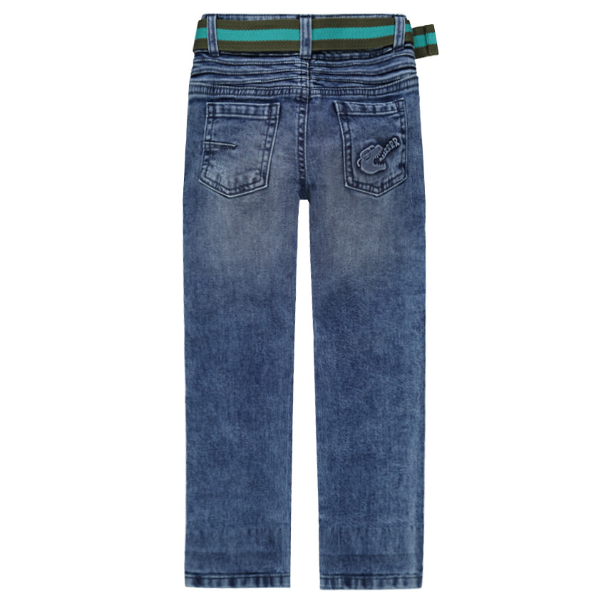 Jeans effet used et crinkle avec ceinture amovible et ajustable 