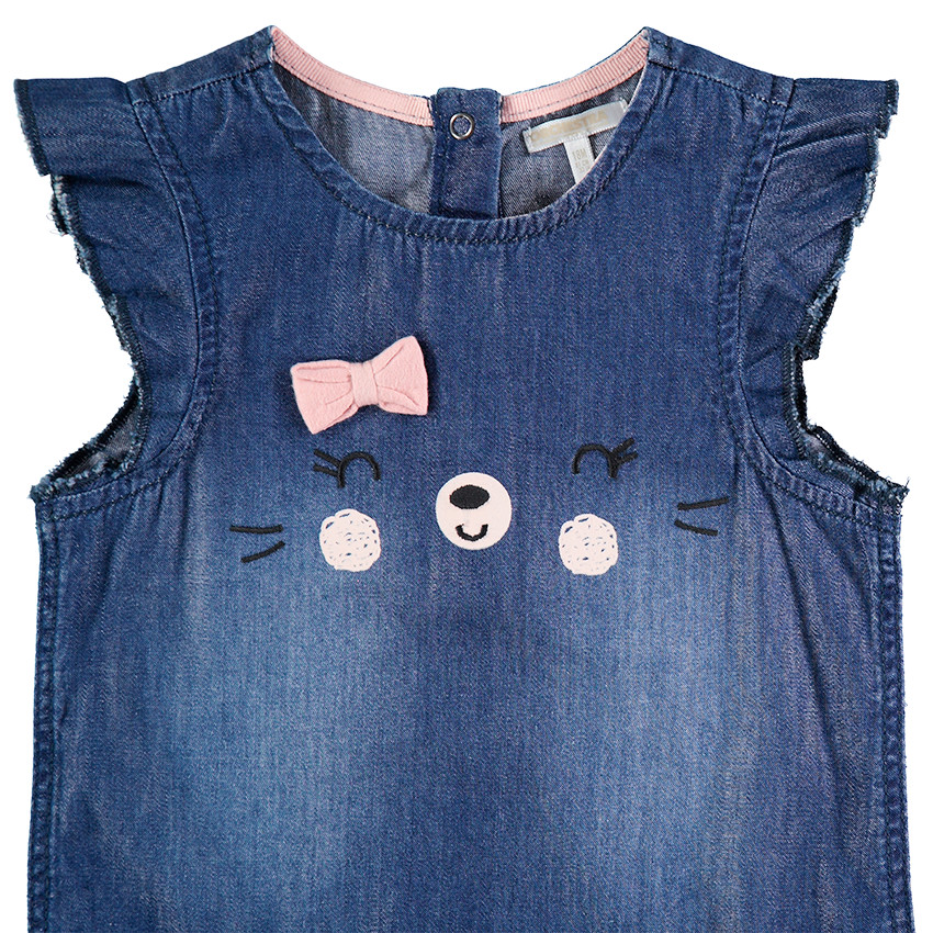 Robe effet jeans à manches courtes volantées avec détails brodés 