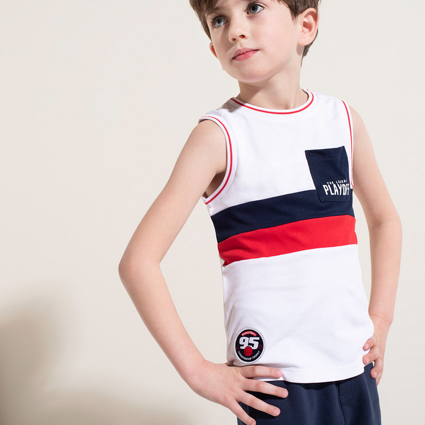 Débardeur en jersey avec bandes contrastées et poche 