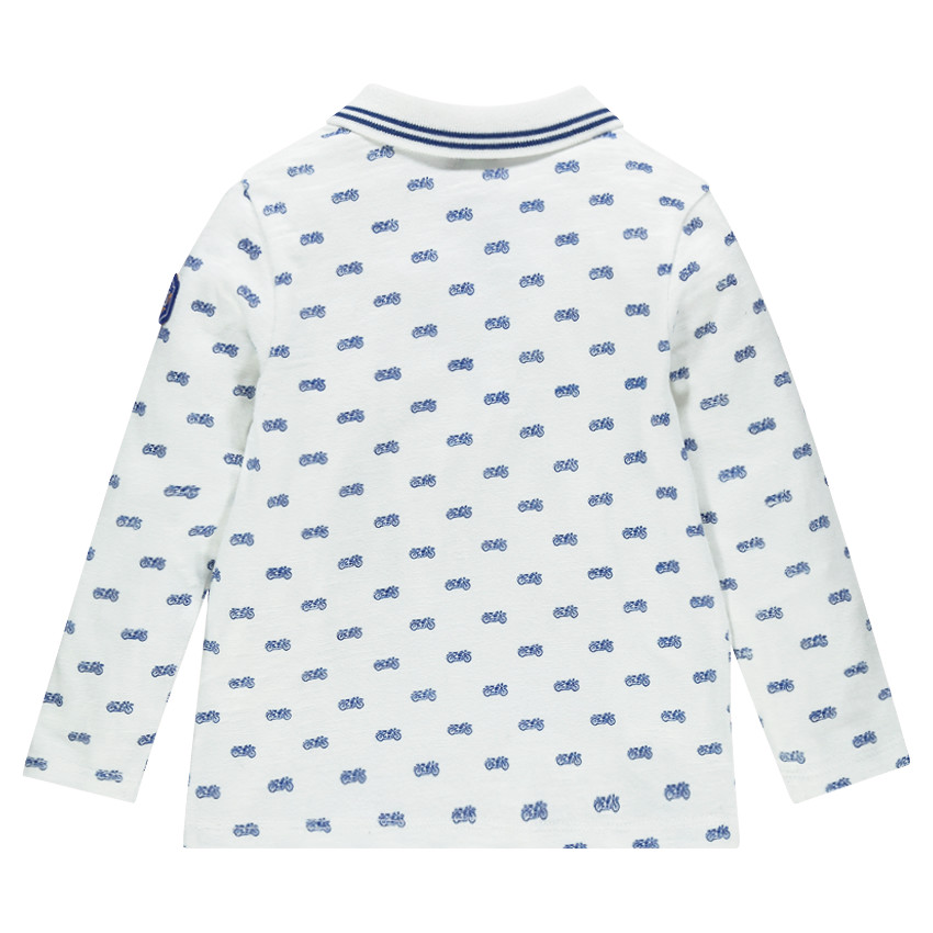 Polo manches longues en slub avec imprimé motos all-over 
