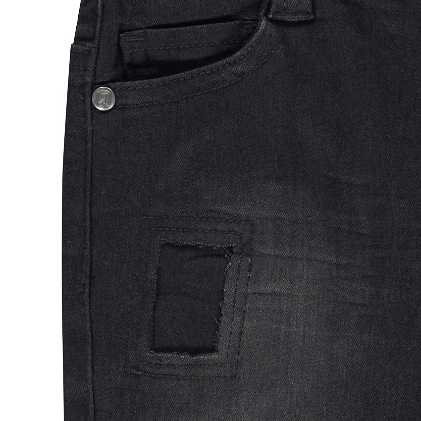 Jeans effet used avec bretelles rayées amovibles 