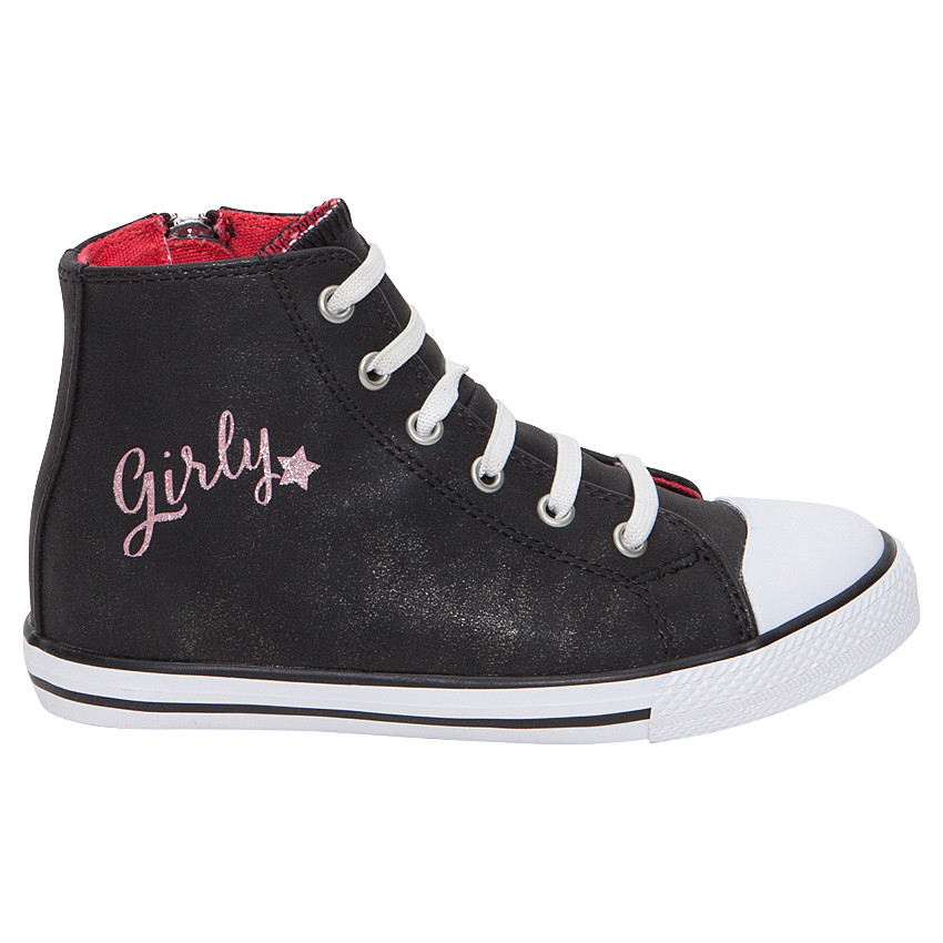 Baskets montantes noires pailletées à lacets élastiqués et zip 