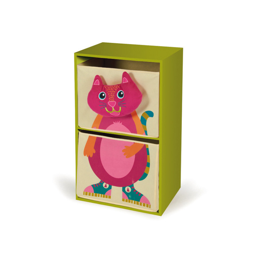 Boite de rangement en bois Chat - Vert 