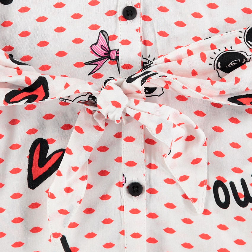 Chemise manches longues imprimée all-over avec ceinture à nouer 