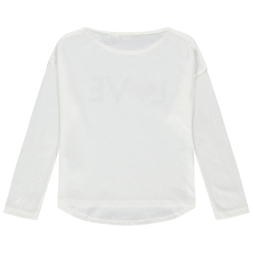 T-shirt manches longues uni avec message printé et coeur en velours 