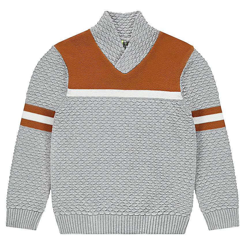 Junior - Pull en tricot fantaisie avec bandes contrastées  