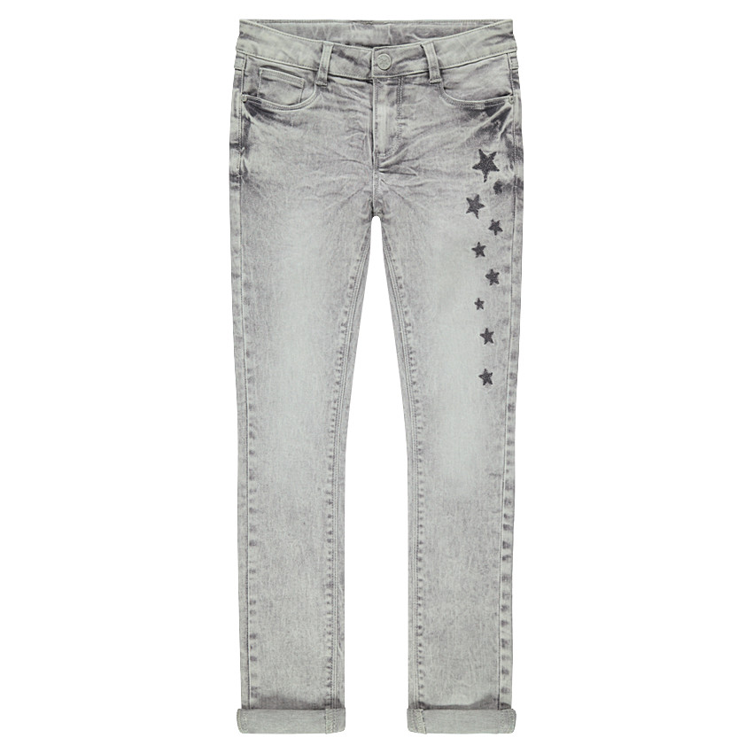 Junior - Jeans slim effet used et crinkle avec étoiles contrastées 
