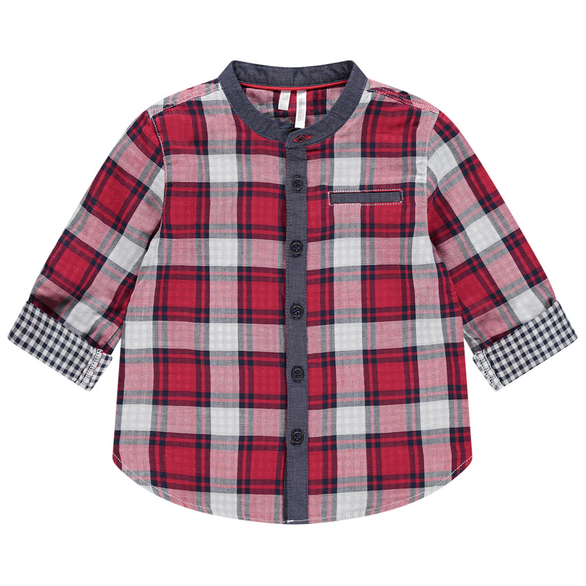 Chemise manches longues à carreaux et détails chambray 