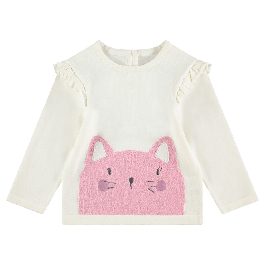 Pull en tricot avec emmanchures volantées et boutonnage dos 