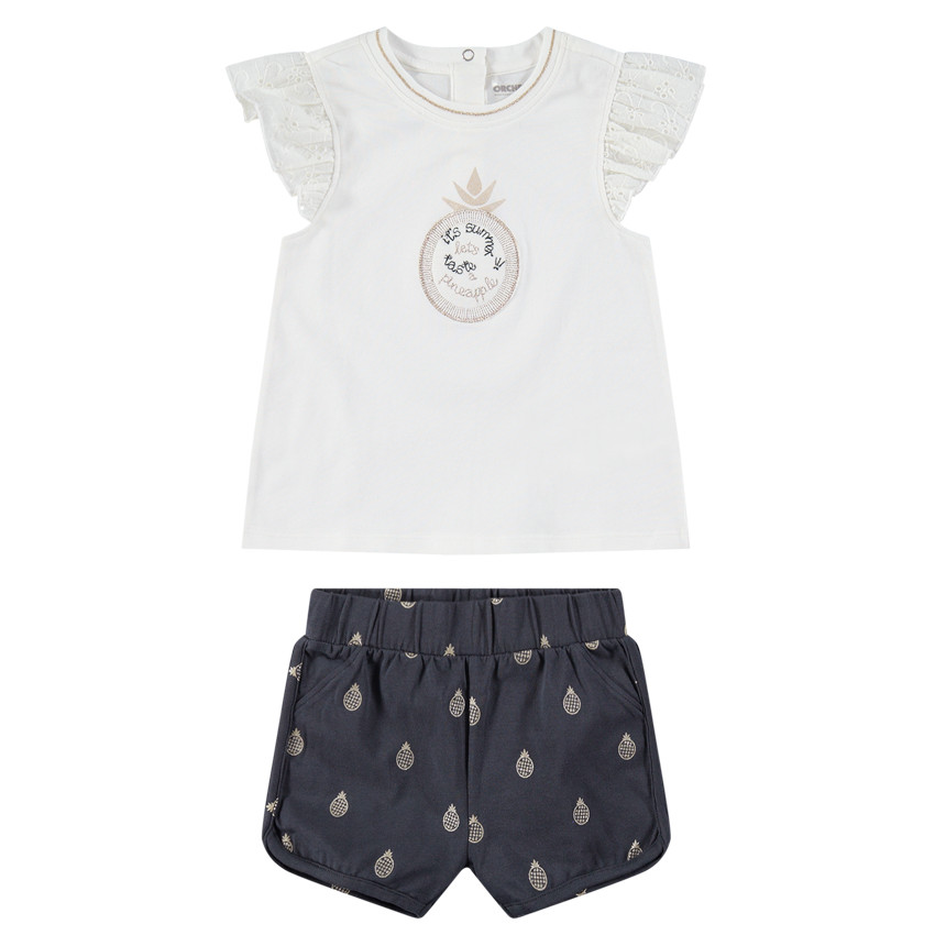Ensemble avec tee-shirt à manches volantées et short à ananas pailletés 