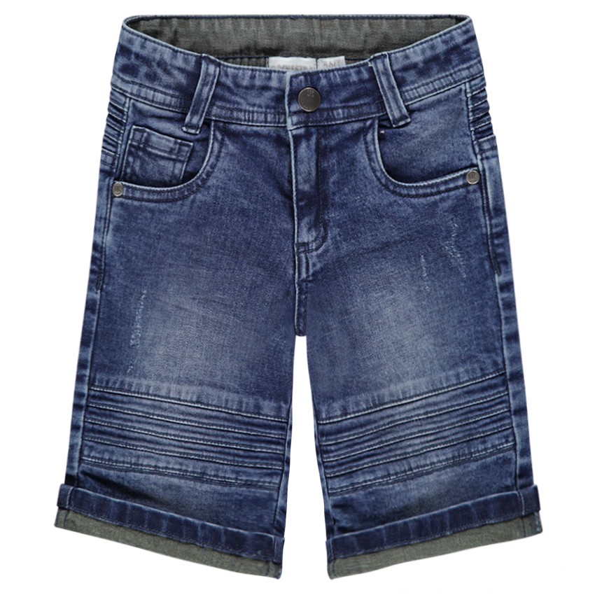 Bermuda en jeans effet used et crinkle avec surpiqûres 