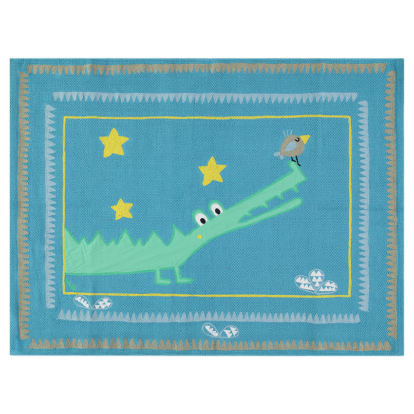 Tapis en coton avec crocodile et oiseau 