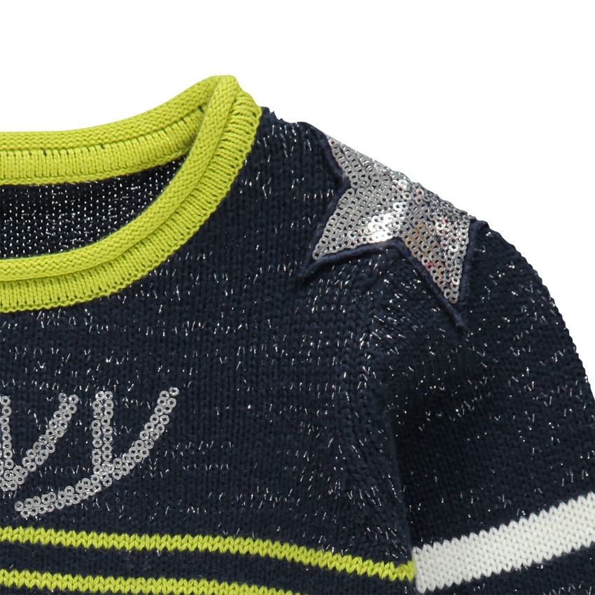Pull marinière en tricot et fils argentés avec sequins fantaisie 