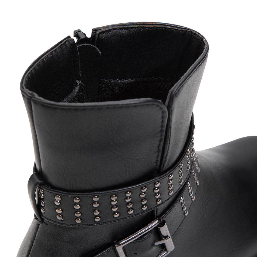1/2 bottes effet cuir à lanières et clous fantaisie 