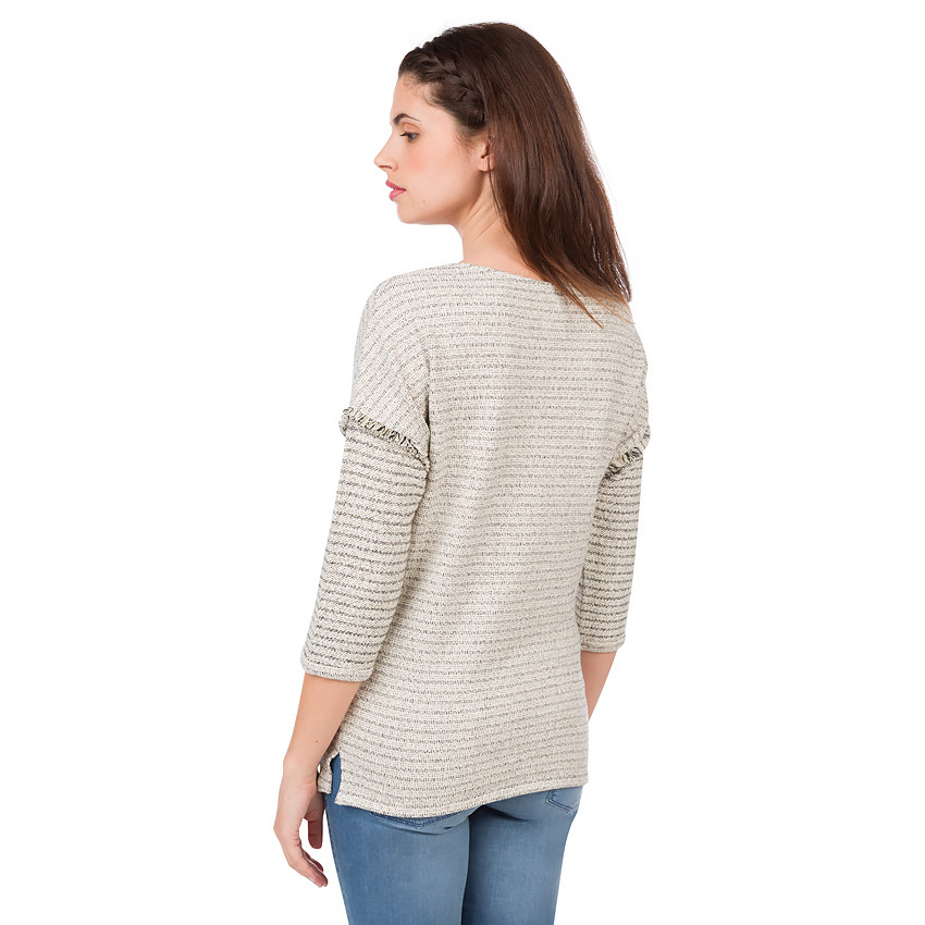 Pull de grossesse rayé en maille mélangée avec découpes manches 