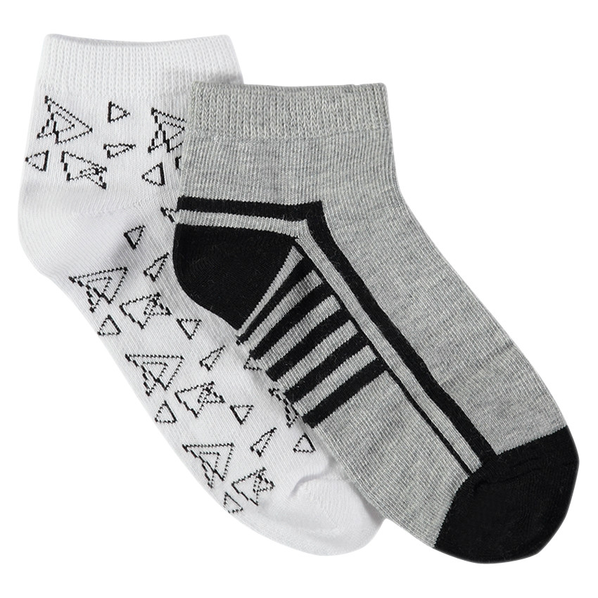 Lot de 2 paires de chaussettes courtes imprimées/unie 
