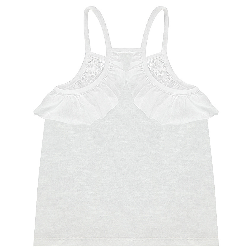 Débardeur en jersey slub avec dentelle et emmanchures volantées 