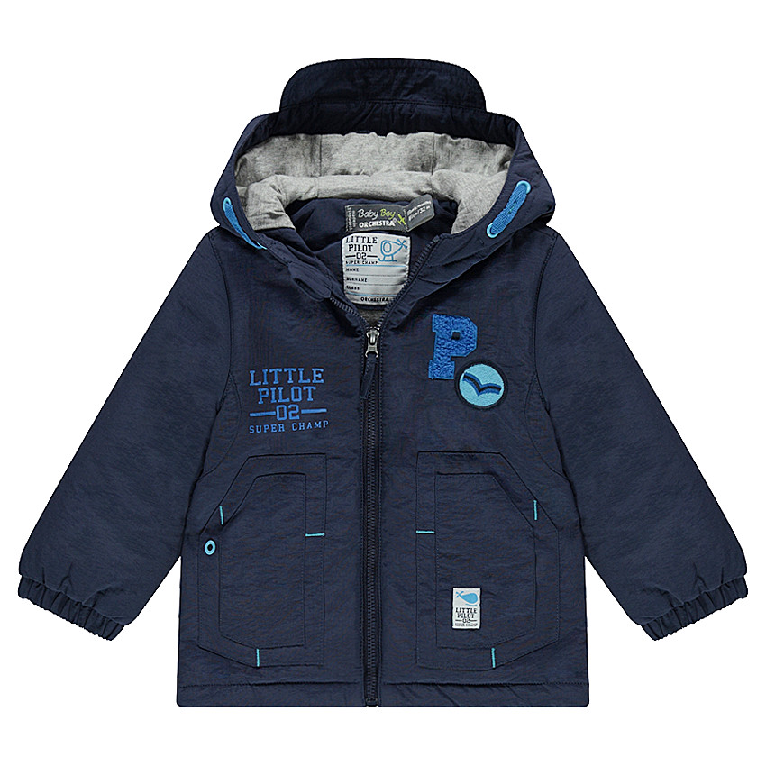 Parka à capuche ouatinée doublée jersey avec badges fantaisie 