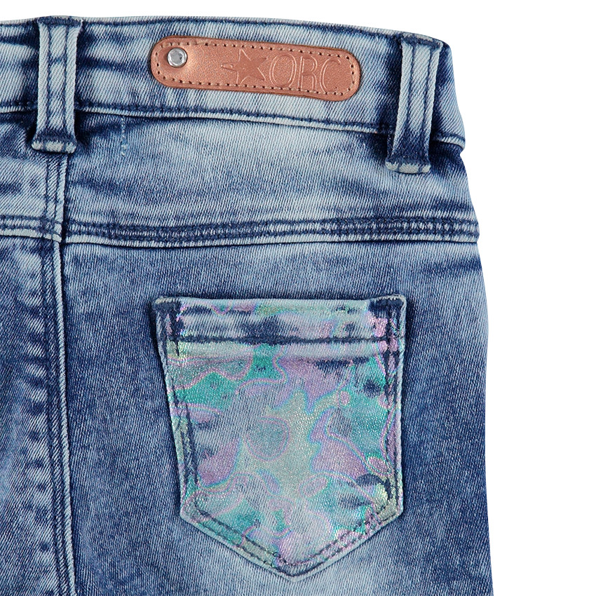 Junior - Jeans effet used avec enduction arc-en-ciel 
