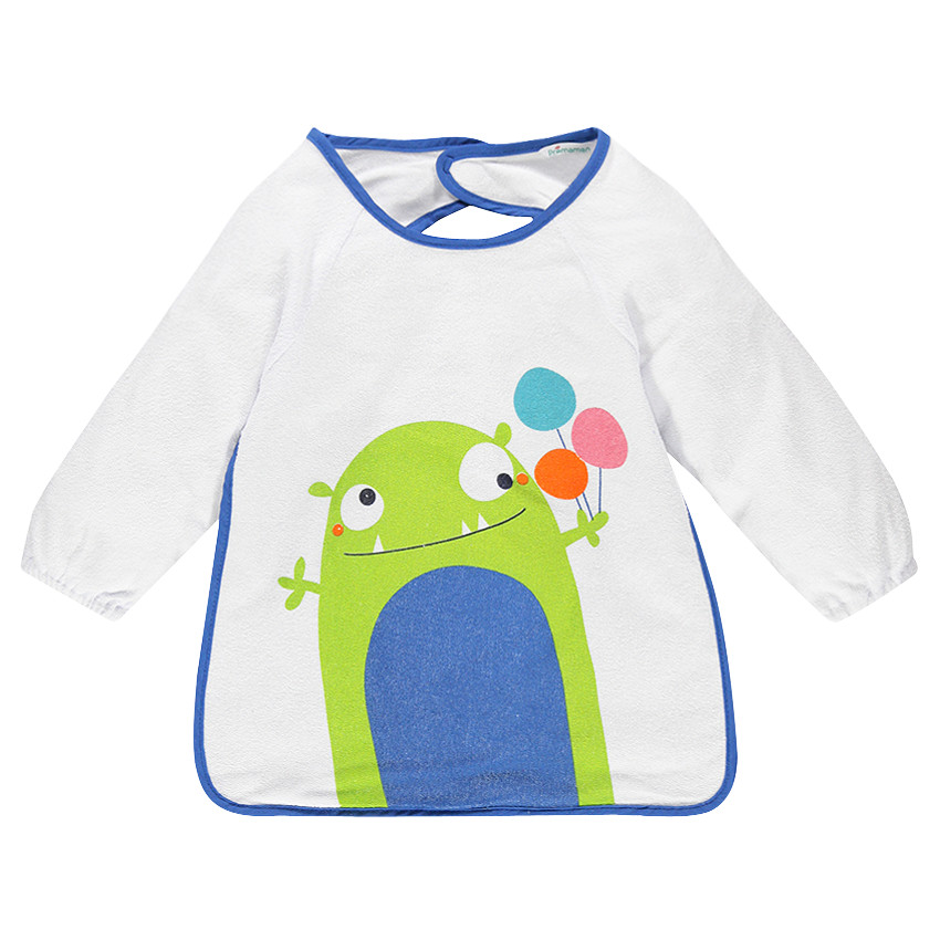 Bavoir manches longues en éponge doublé PVC avec print fantaisie 