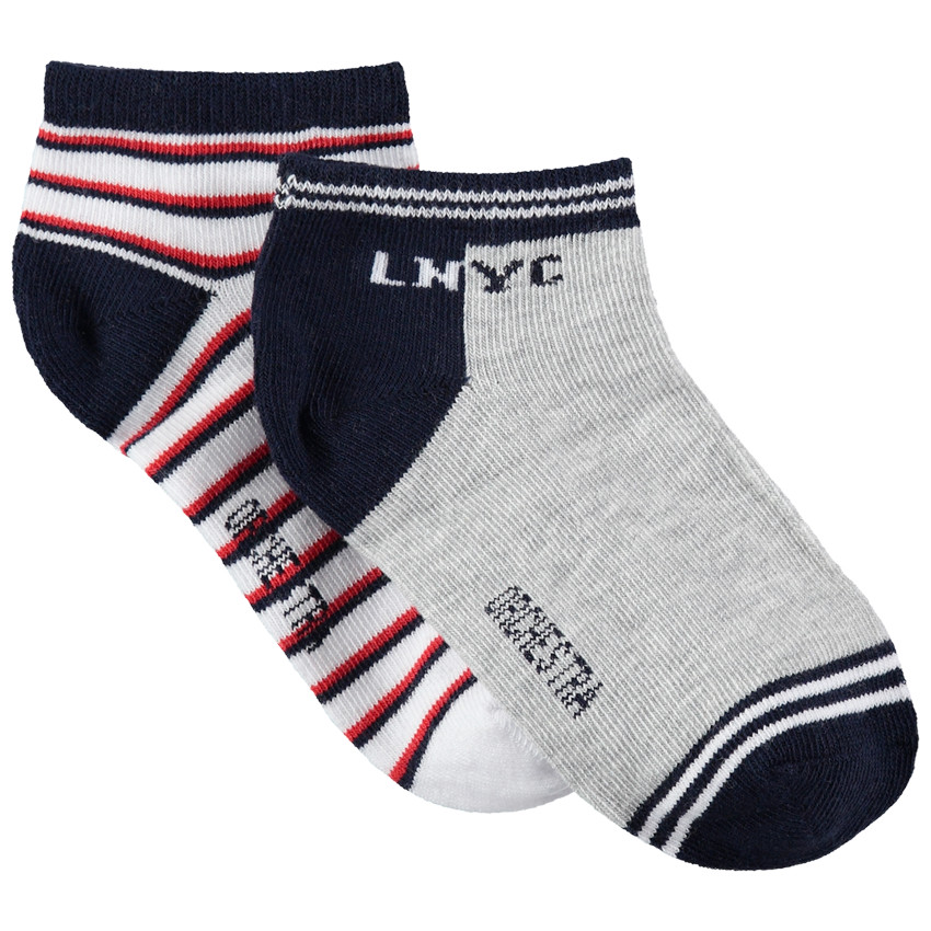 Lot de 2 paires de chaussettes courtes avec rayures jacquard et inscription  