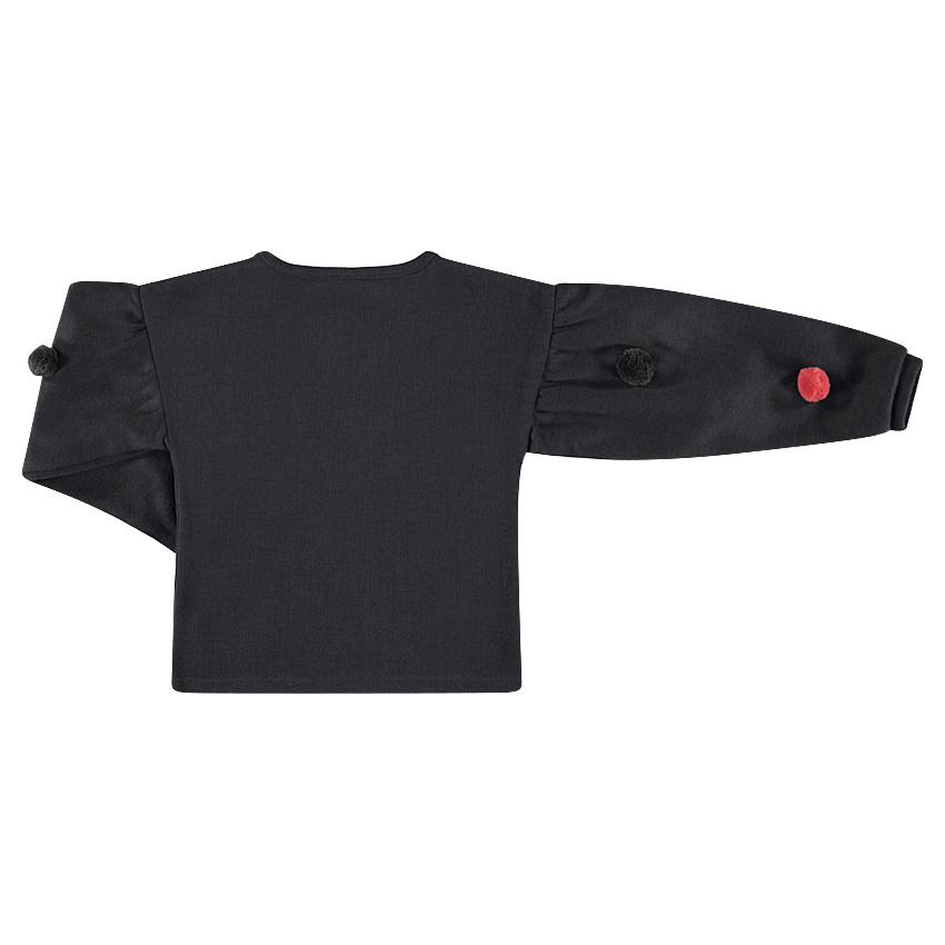 Sweat en molleton forme boîte avec pompons et fleurs brodées 